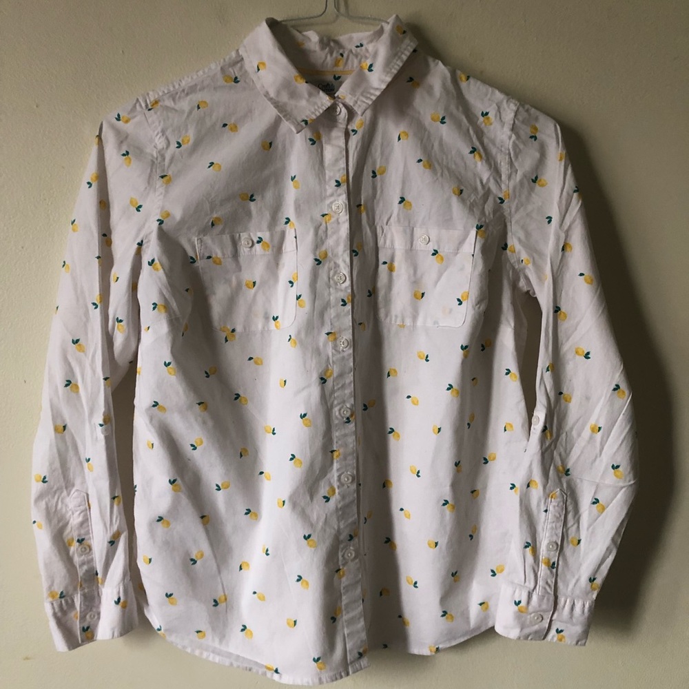 ❤️Croft & Barrow White Lemon Shirt Novelty Print Petites MP